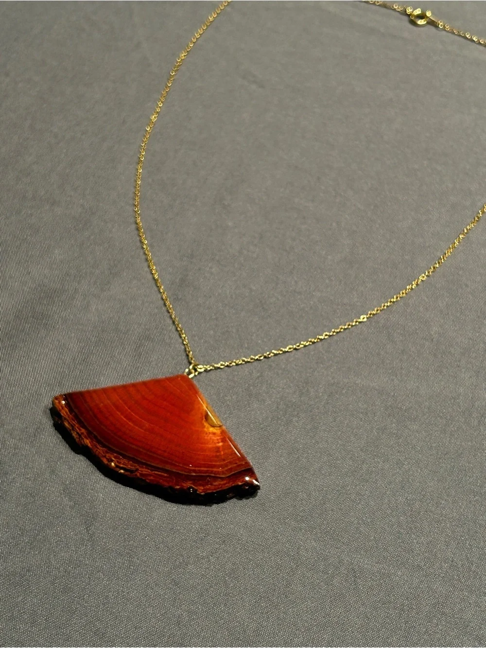 Gold Tone Necklace with Wooden Pendant